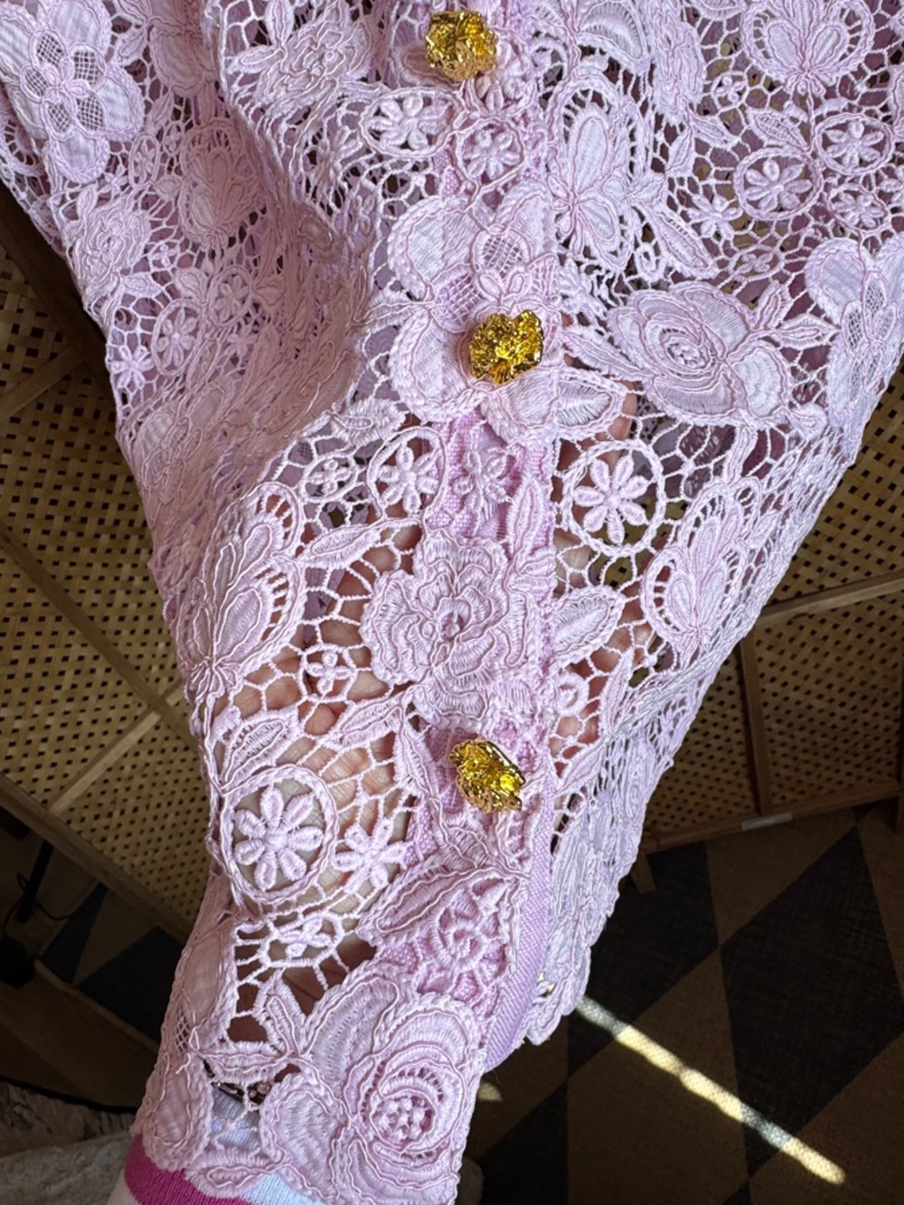 English Factory Pink Lace Crochet Button-Front Top - Picture 10 of 10